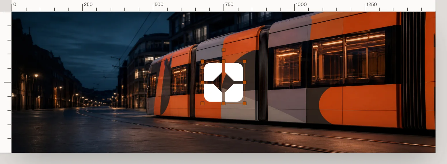 An editable OpenPost design with a tram photo