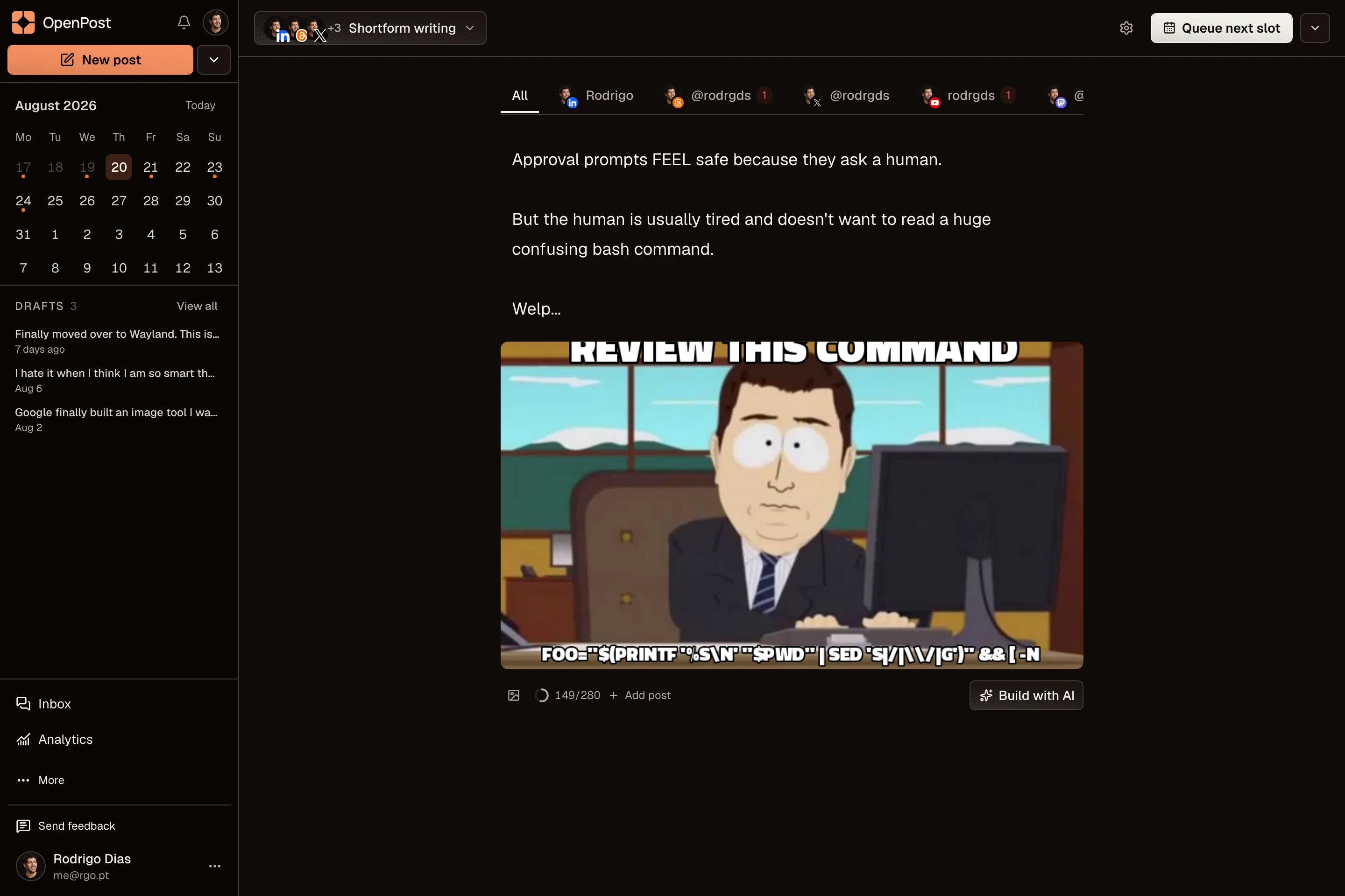 OpenPost main for preparing LinkedIn content
